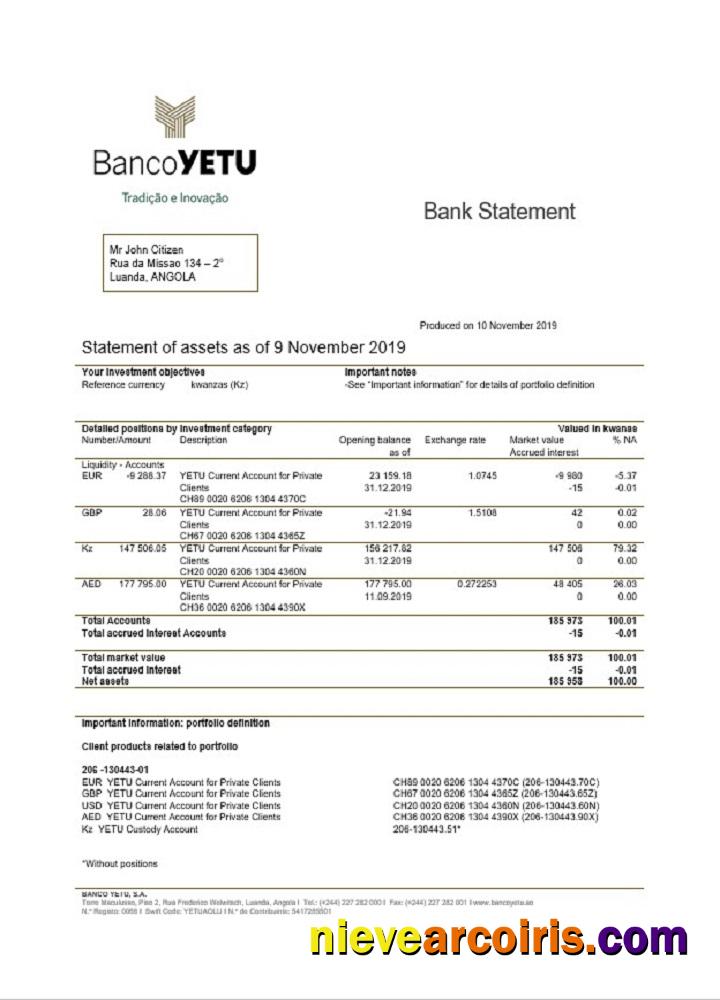 Angola Banco Yetu bank statement